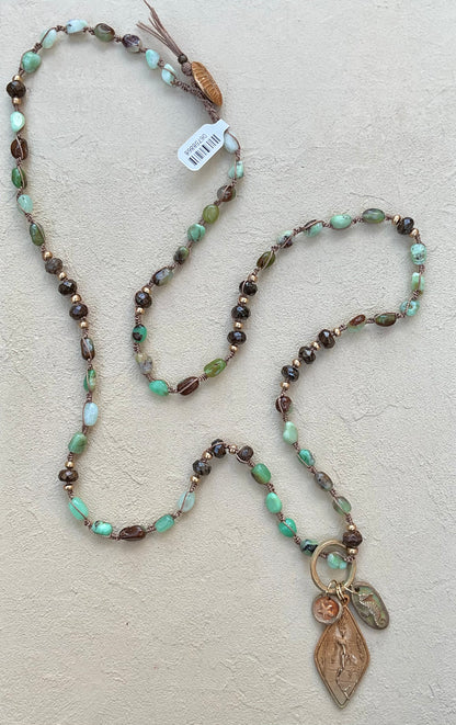 NEW! Casino Mermaid Necklace with Semi-Precious Stones Heidi Duran Inventory Chrysoprase and Bronzite