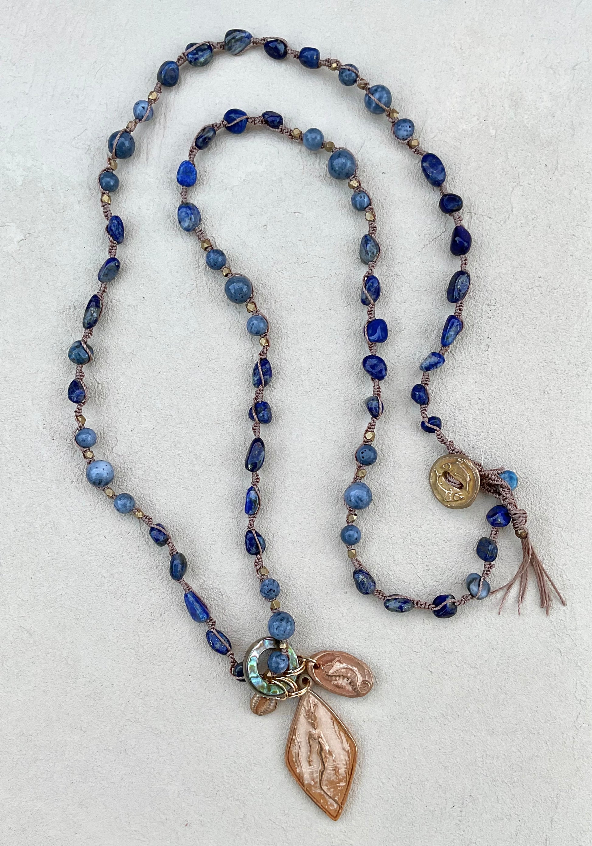 NEW! Casino Mermaid Necklace with Semi-Precious Stones Heidi Duran Inventory Lapis and Blue Sponge Coral