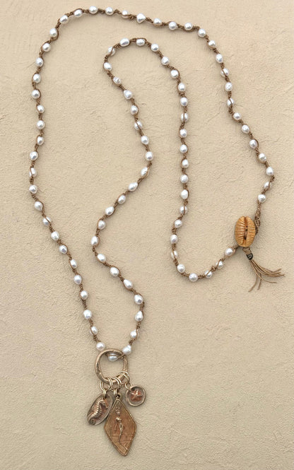 NEW! Casino Mermaid Necklace with Semi-Precious Stones Heidi Duran Inventory White Med. Pearls