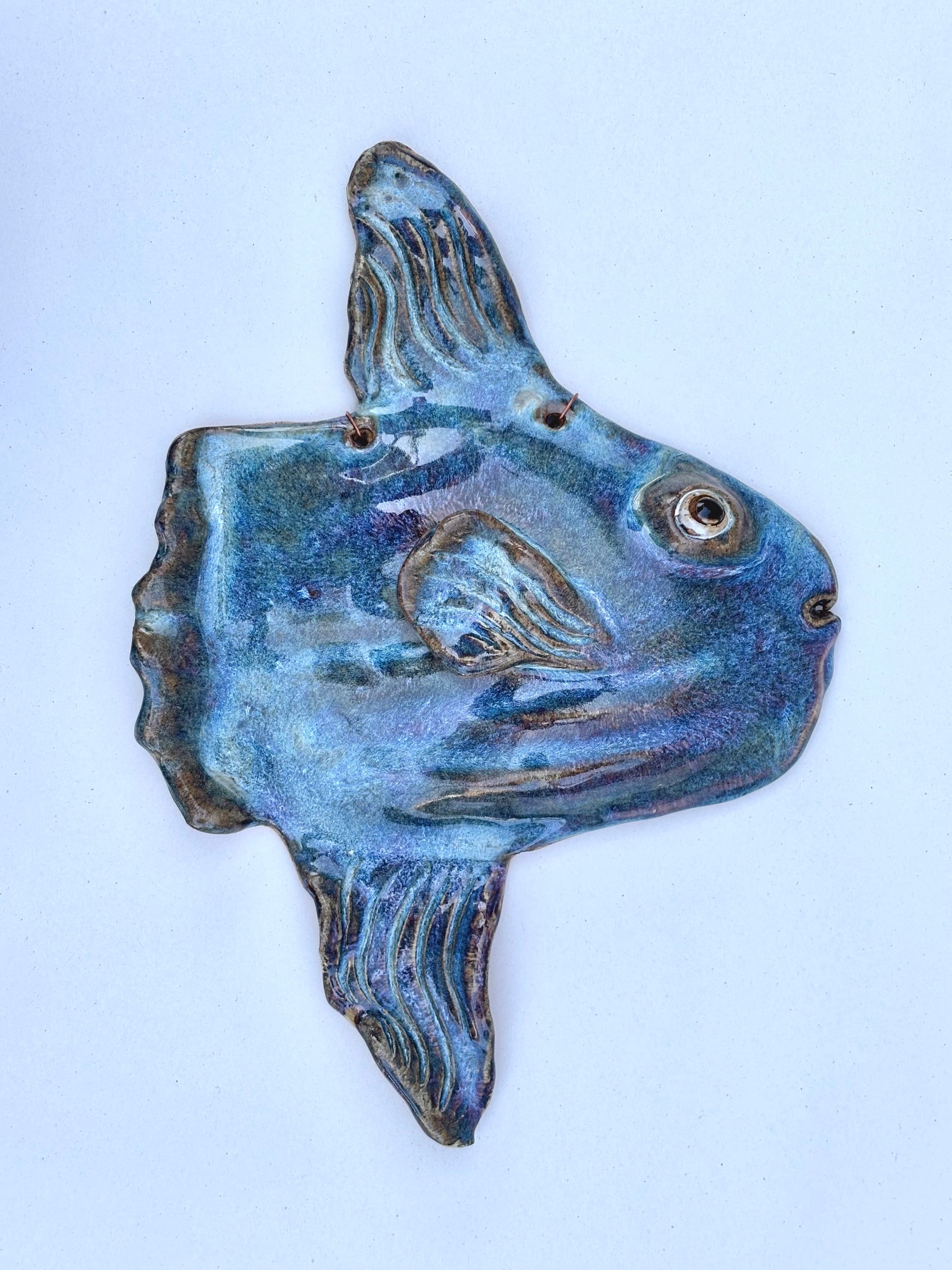 NEW! Ceramic Mola Wall Sculpture Heidi Duran Consignment Blue - Facing Right