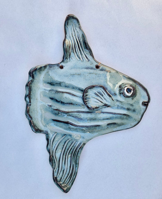 NEW! Ceramic Mola Wall Sculpture Heidi Duran Consignment Steel Blue - Facing Left
