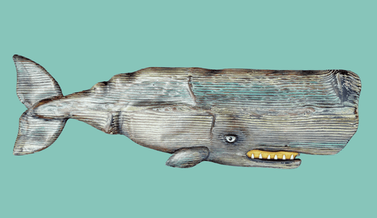 New! Hand Carved Wooden Sperm Whale - Turq. and Gray JP Bravo Consignment