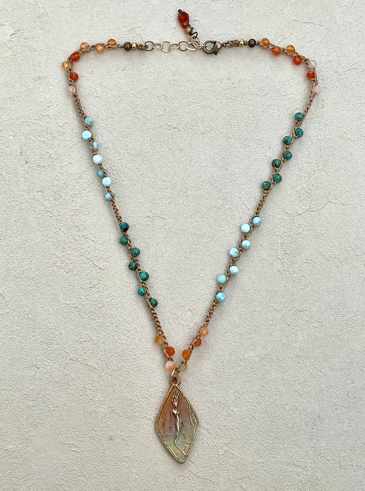 New! Mini Bronze Casino Mermaid on Short Beaded Necklaces Heidi Duran Inventory Larimar Citrine and Turq. (17"/18")