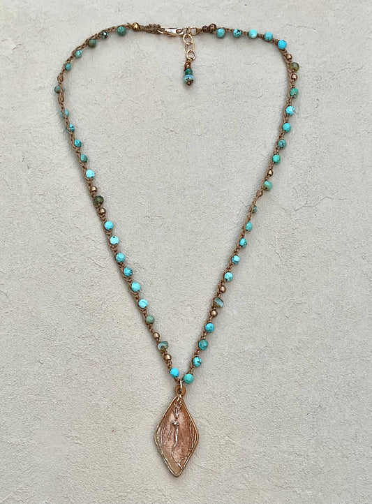 New! Mini Bronze Casino Mermaid on Short Beaded Necklaces Heidi Duran Inventory Turquoise & Czech Glass (19"/20")