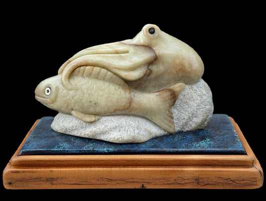 "Octopus and Fish" Alabaster Stone Sculpture Will Richards Consignment