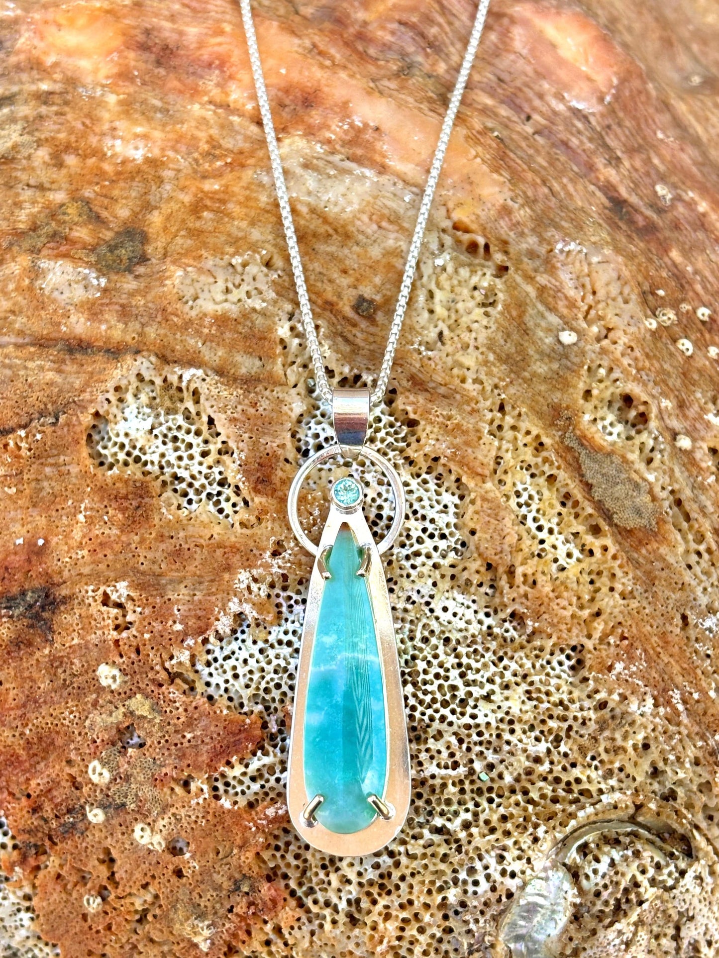 Opalized Wood with Faceted Apatite Sterling Necklace Amy Jahn Consignment