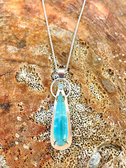 Opalized Wood with Faceted Apatite Sterling Necklace Amy Jahn Consignment