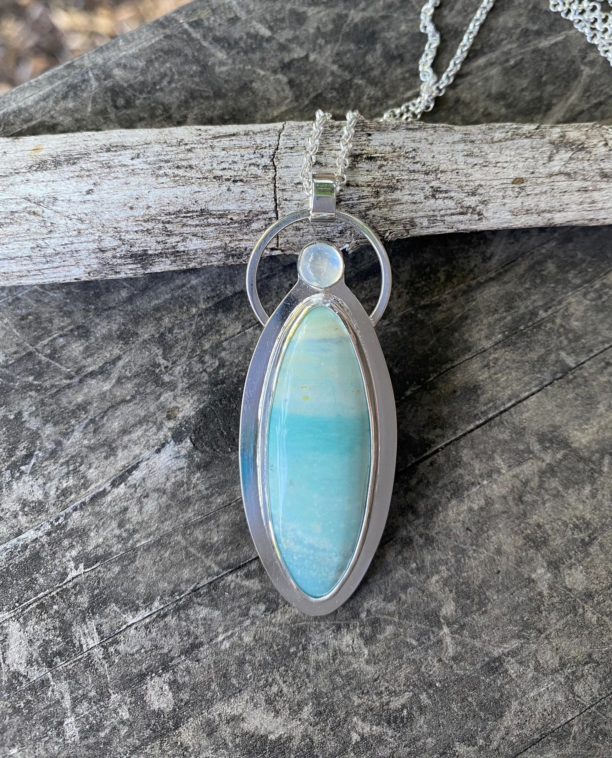 Opalized Wood with Moonstone Sterling Silver Necklace Amy Jahn Consignment