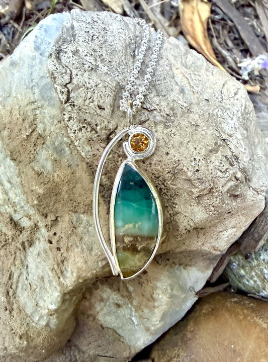 Opalized Wood with Scroll and Faceted Citrine Sterling Necklace Amy Jahn Consignment