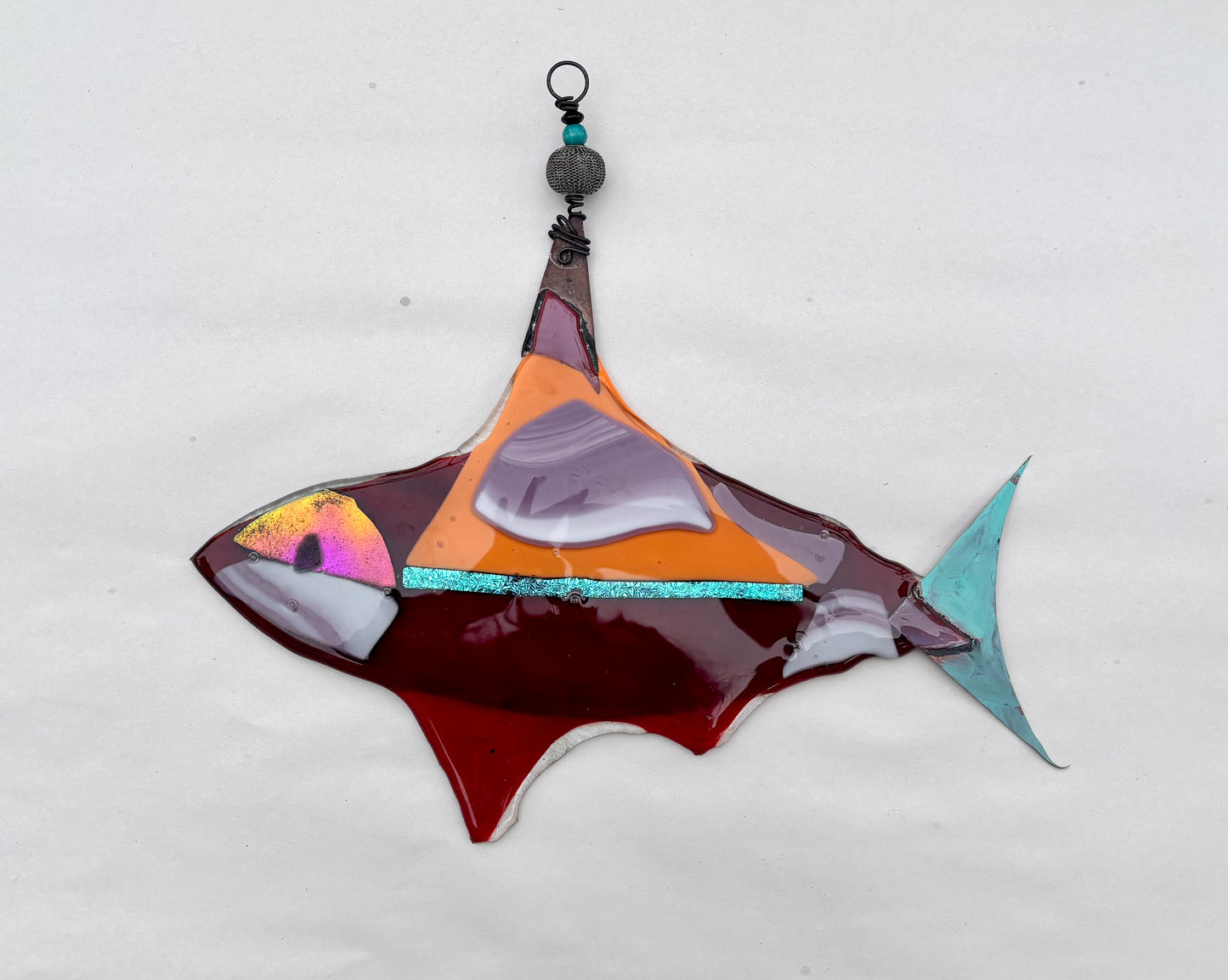 "Orange-Red Fish" Fused Glass and Metal Wired Glass Inventory