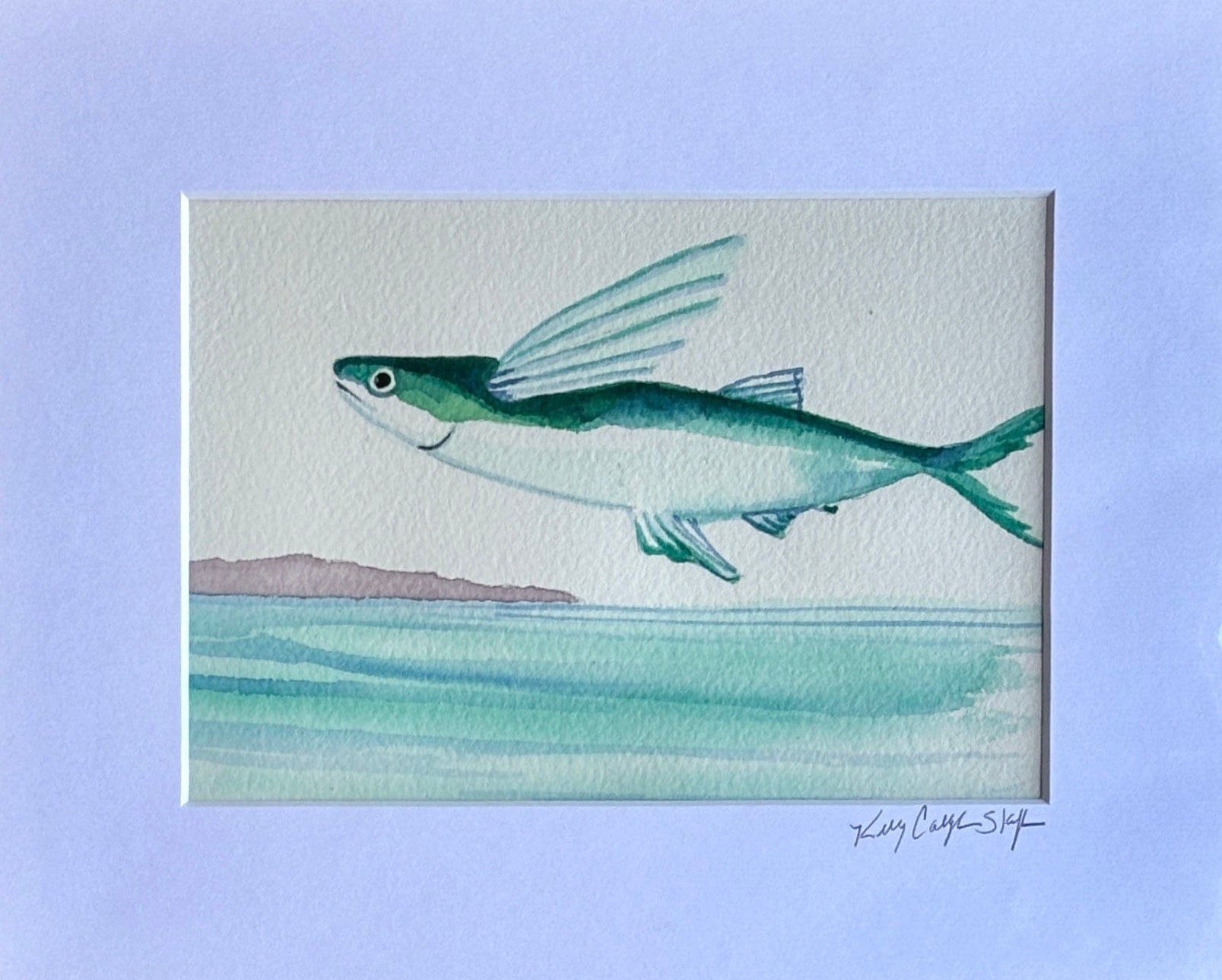 Original Watercolor Paintings by Kelly - "Flying Fish" K Callihan Consignment