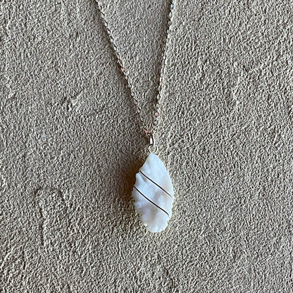 Otolith and Fresh Water Pearl Pendant Magdalena Consignment Sterling wire wrapped