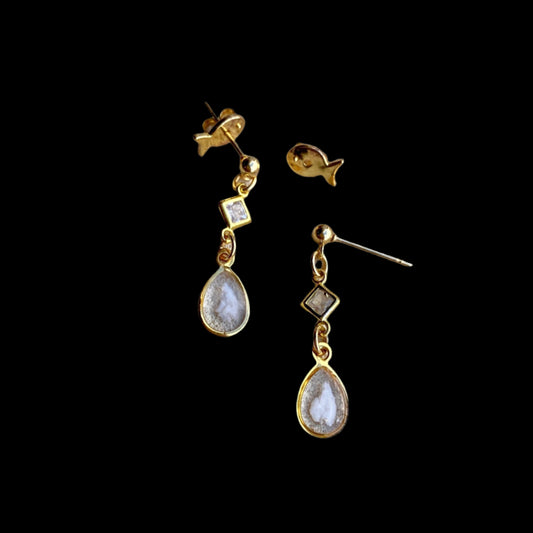 Otolith Drop Earrings Magdalena Consignment Gold Drop with Diamond Shaped Czech Glass