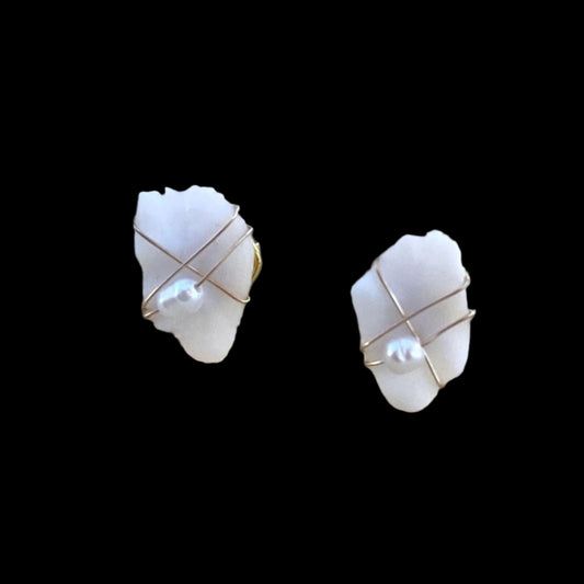 Otolith Post Earrings Magdalena Consignment 14K Gold-Filled Wire Wrapped - WITH PEARLS