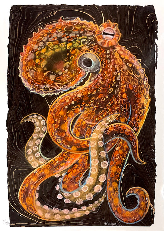 "Pacific Octopus" Giclee Print in Orange and Black Stephen Holman Consignment