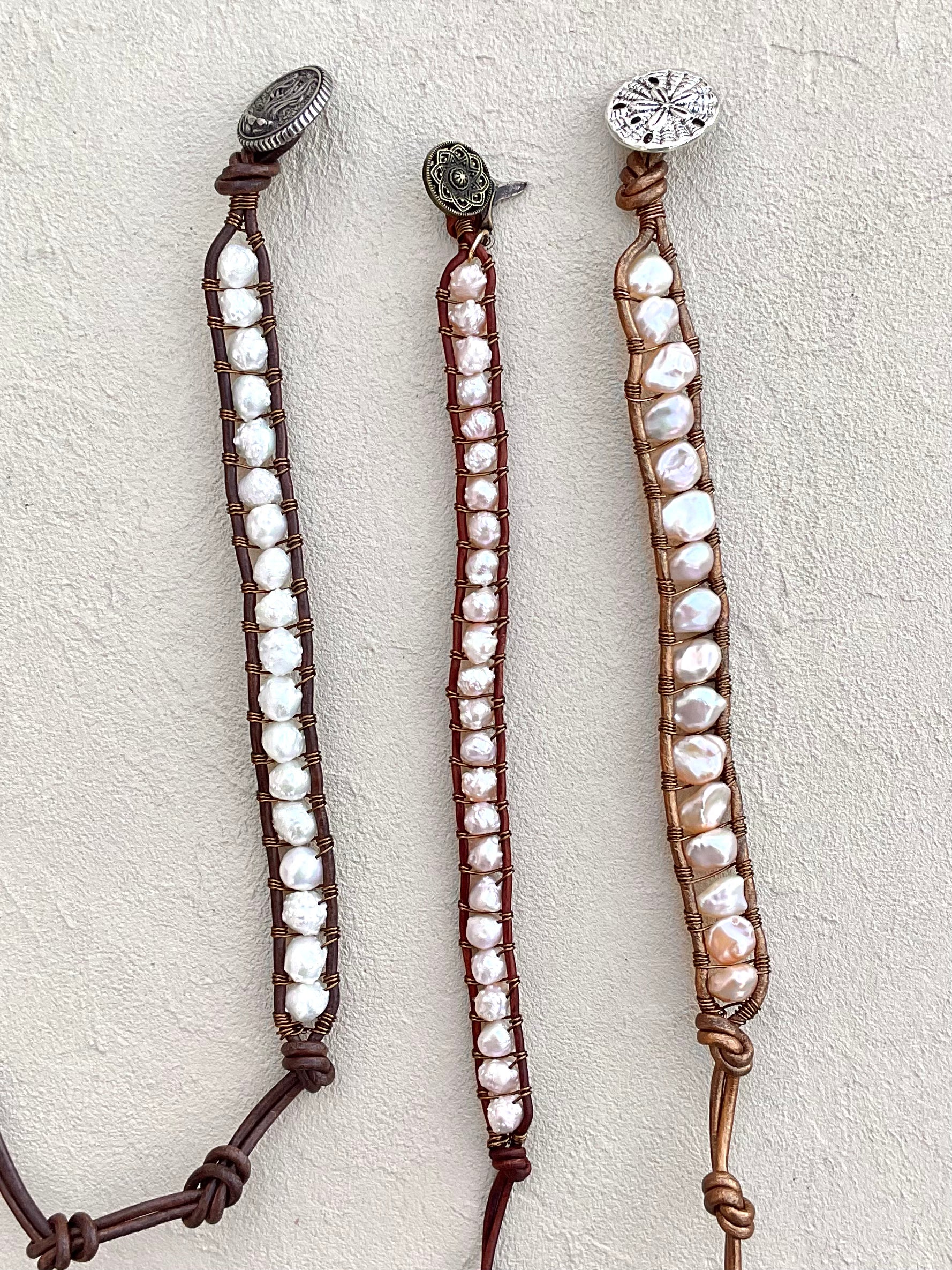 "Pearl: Treasure of the Sea" Leather Bracelets Heidi Duran Inventory