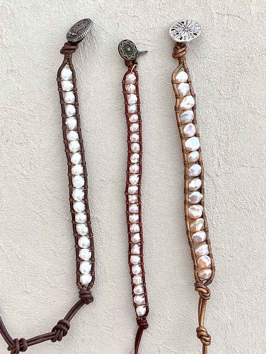 "Pearl: Treasure of the Sea" Leather Bracelets Heidi Duran Inventory