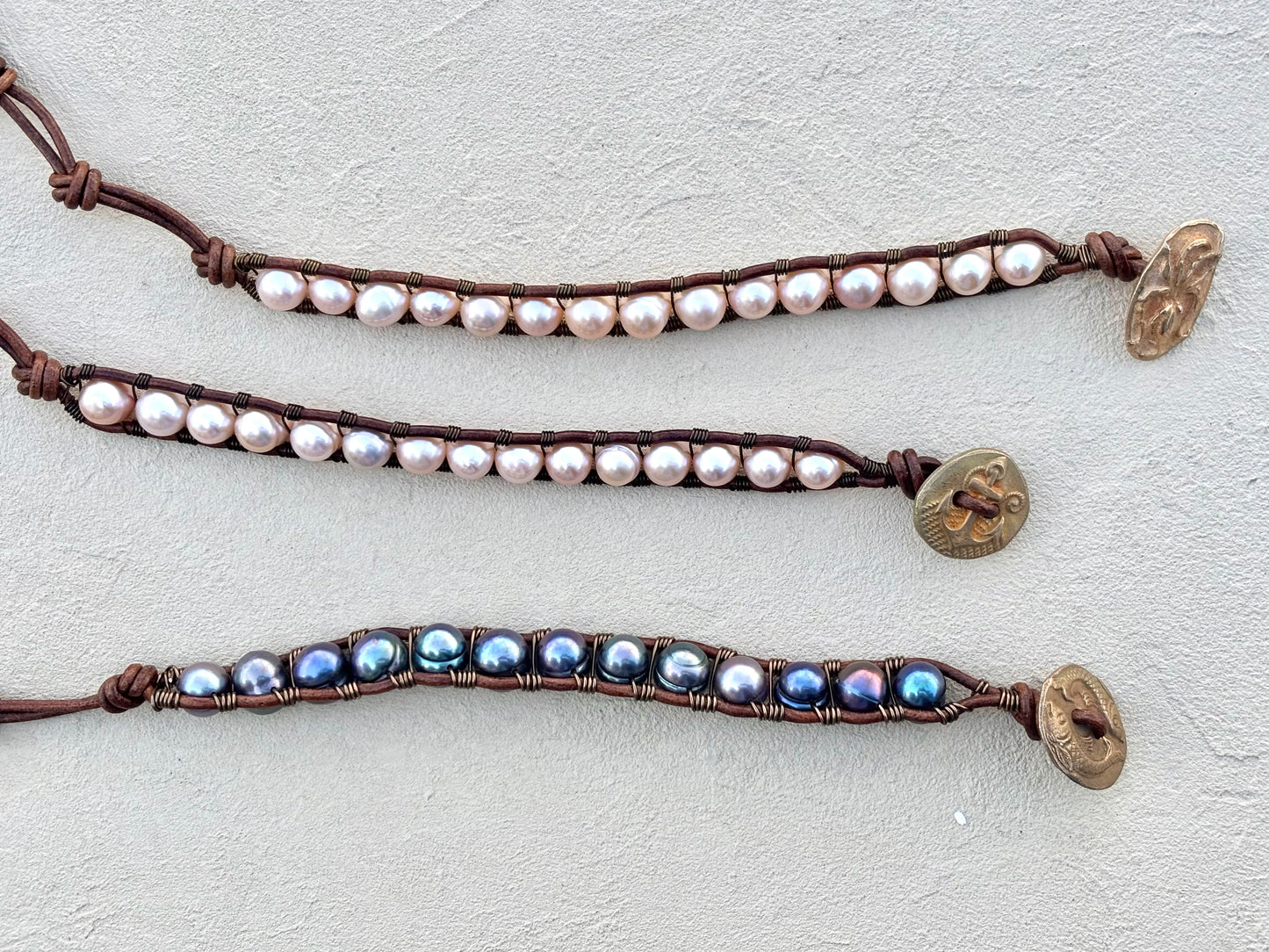 "Pearl: Treasure of the Sea" Leather Bracelets Heidi Duran Inventory