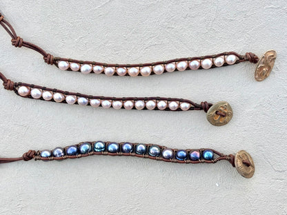 "Pearl: Treasure of the Sea" Leather Bracelets Heidi Duran Inventory