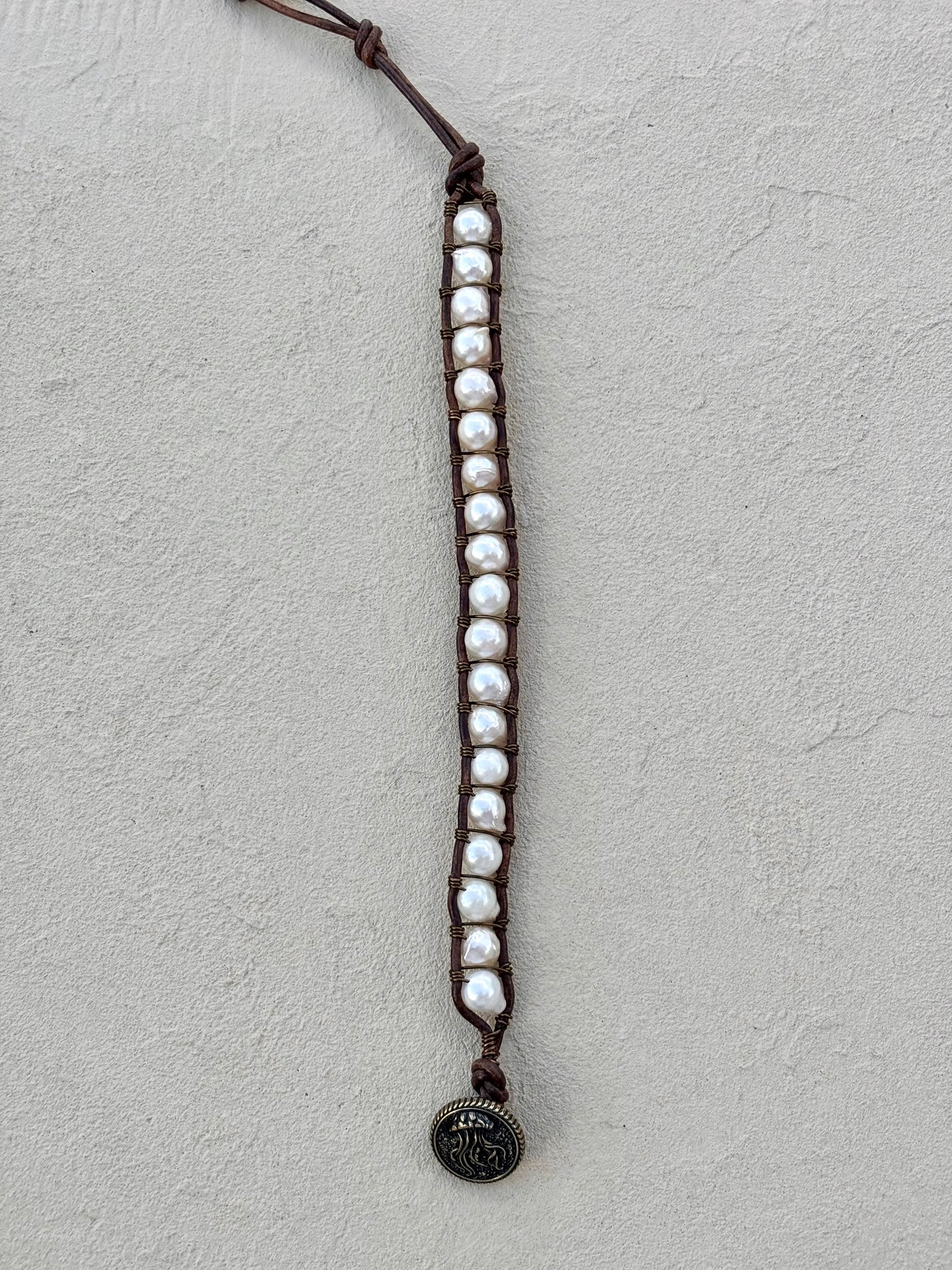"Pearl: Treasure of the Sea" Leather Bracelets Heidi Duran Inventory Medium Flame Ball Pearl - Pewter Leather