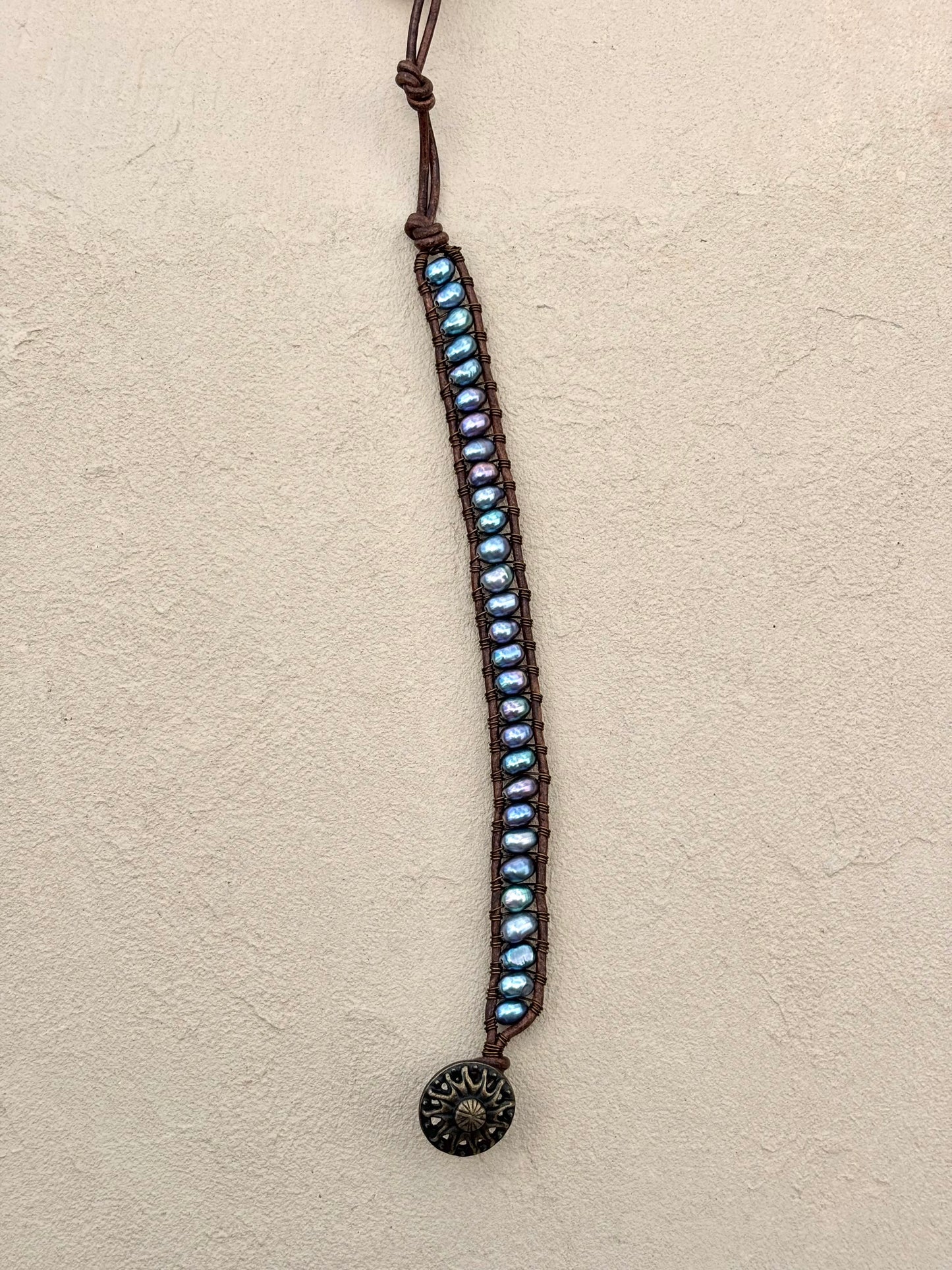 "Pearl: Treasure of the Sea" Leather Bracelets Heidi Duran Inventory Medium Purple Pearls
