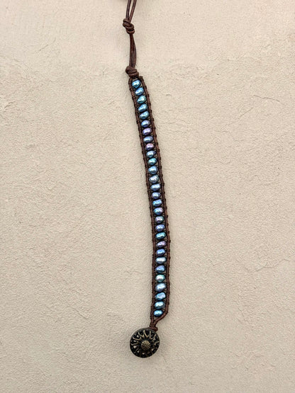 "Pearl: Treasure of the Sea" Leather Bracelets Heidi Duran Inventory Medium Purple Pearls