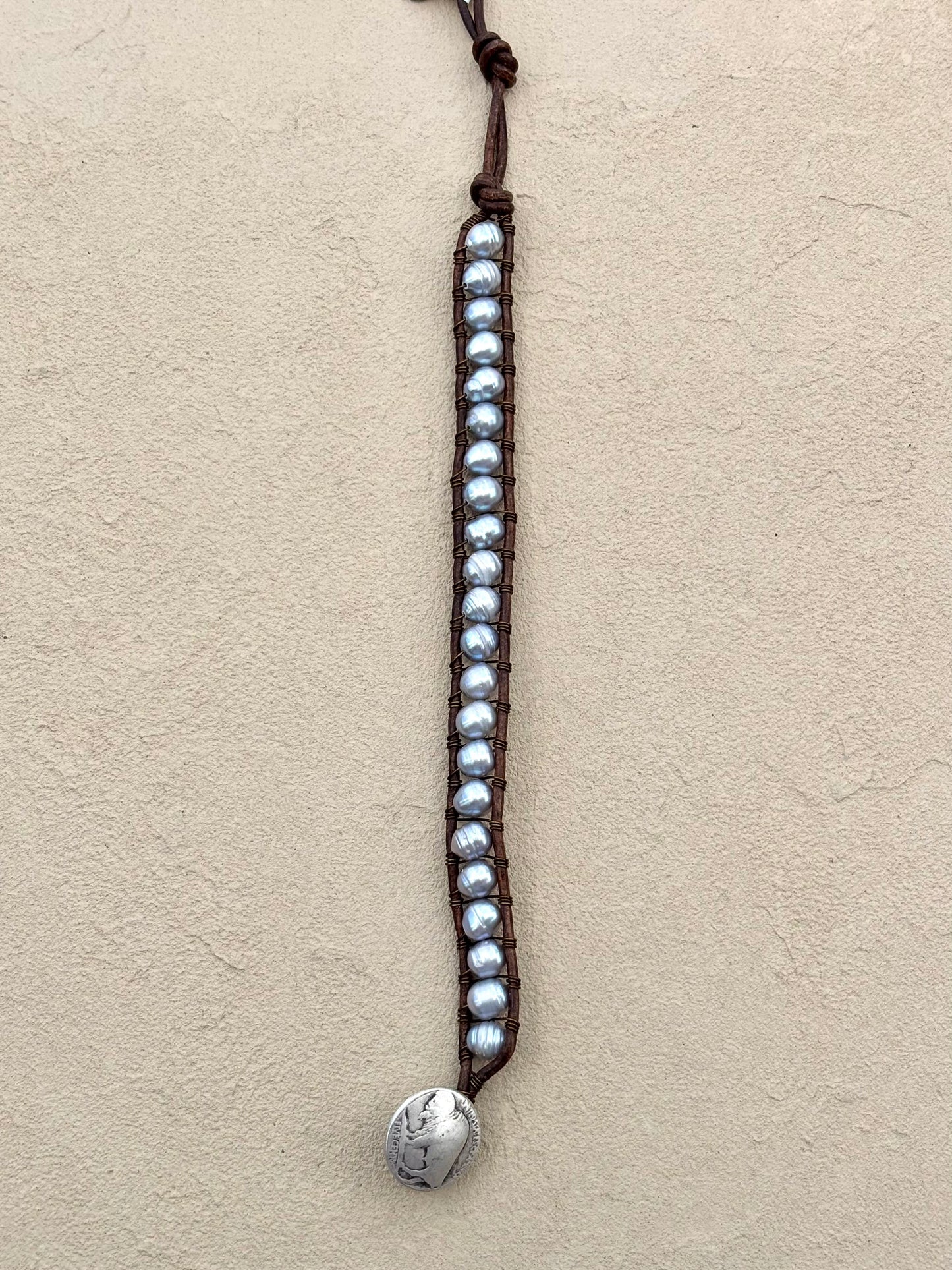 "Pearl: Treasure of the Sea" Leather Bracelets Heidi Duran Inventory Medium Silver Pearls