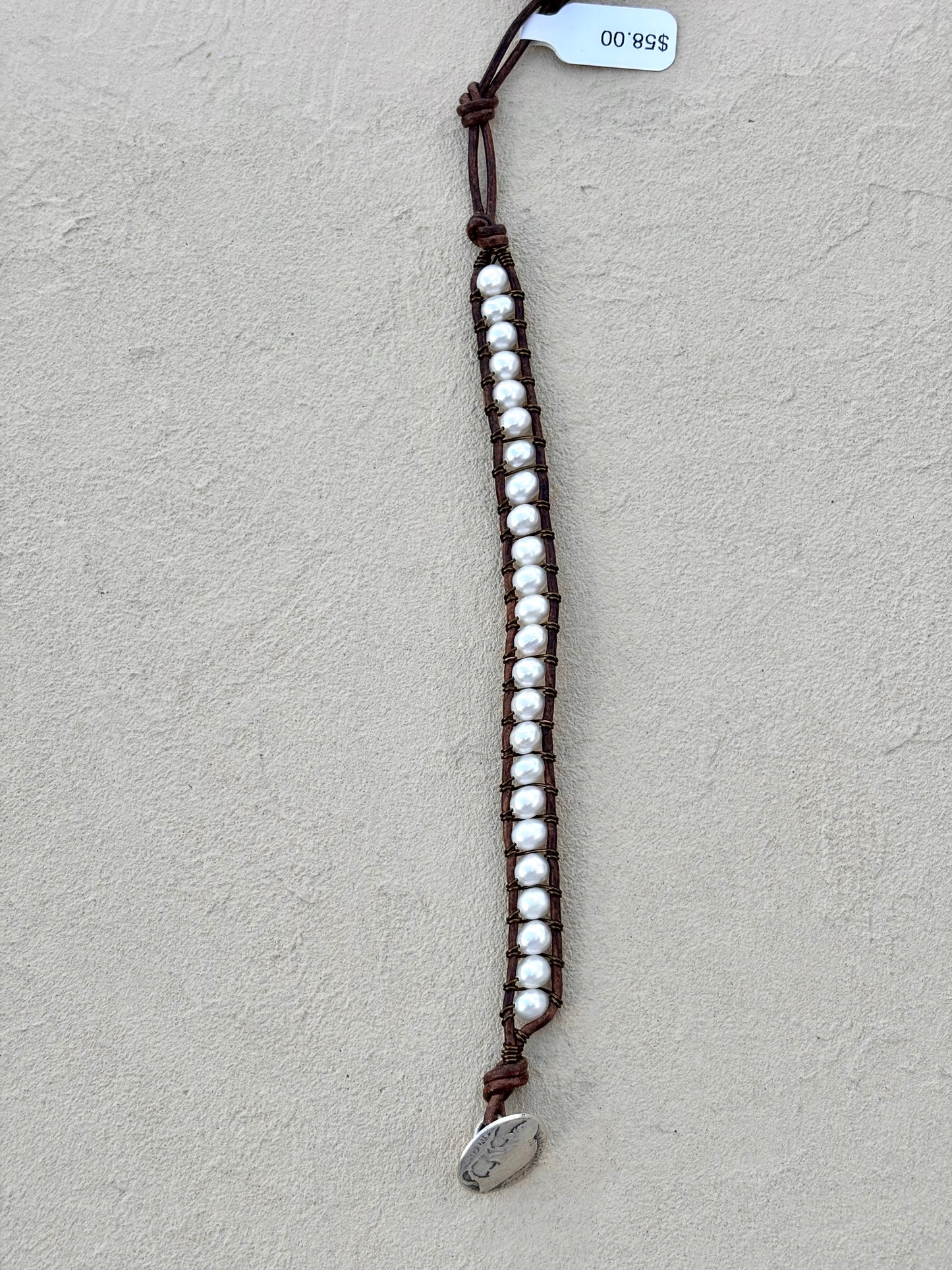 "Pearl: Treasure of the Sea" Leather Bracelets Heidi Duran Inventory Small White Pearls