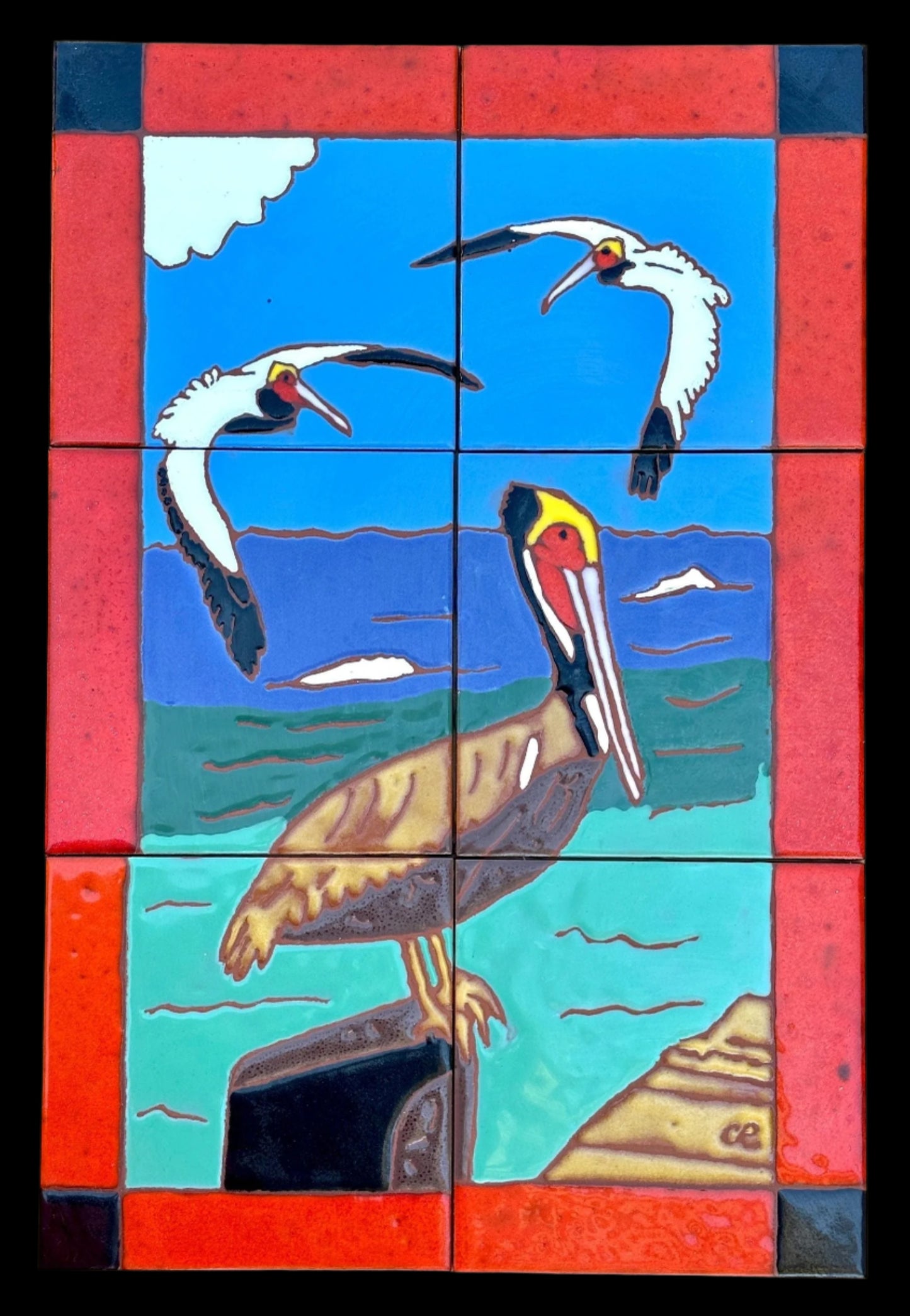 "Pelican" Tile Set - 6 Panel Chris R Inventory Red/Orange Border