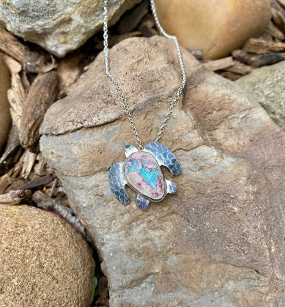 Pink Agate/Mexican Opal Sea Turtle Necklace Amy Jahn Consignment Small Mexican Boulder Opal