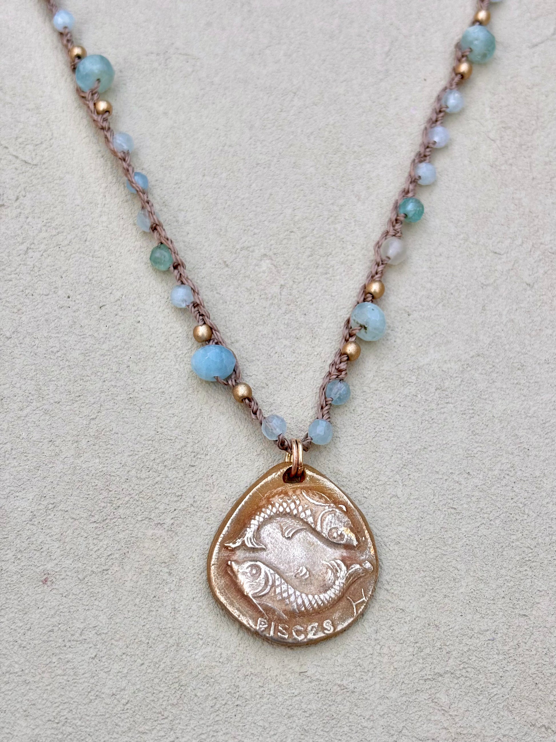 "Pisces" Bronze Pendant on Woven Beaded Necklaces Heidi Duran Inventory