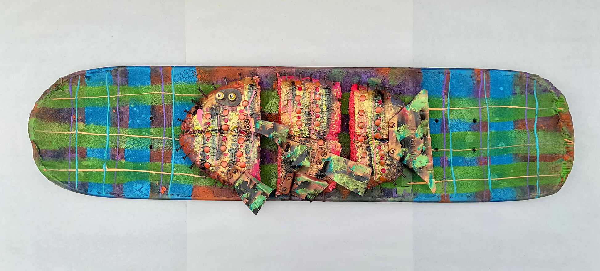 "Plaid Skateboard Fish" Sculpture - Eco Folk Art/Mixed Media Rodrigo Consignment