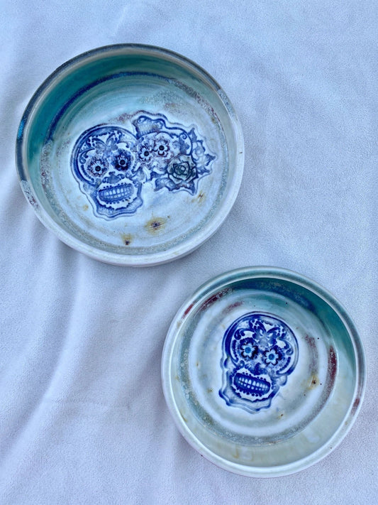 Porcelain Aqua Glazed "Day of the Dead" Dishes Juls Inventory Medium : 5 5/8 "diameter