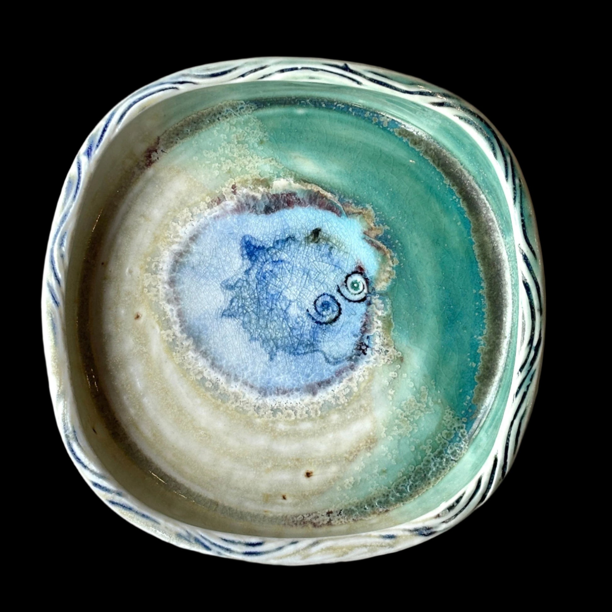Porcelain Aqua Glazed "Day of the Dead" Dishes Juls Inventory Medium : 7 " x 1.25"
