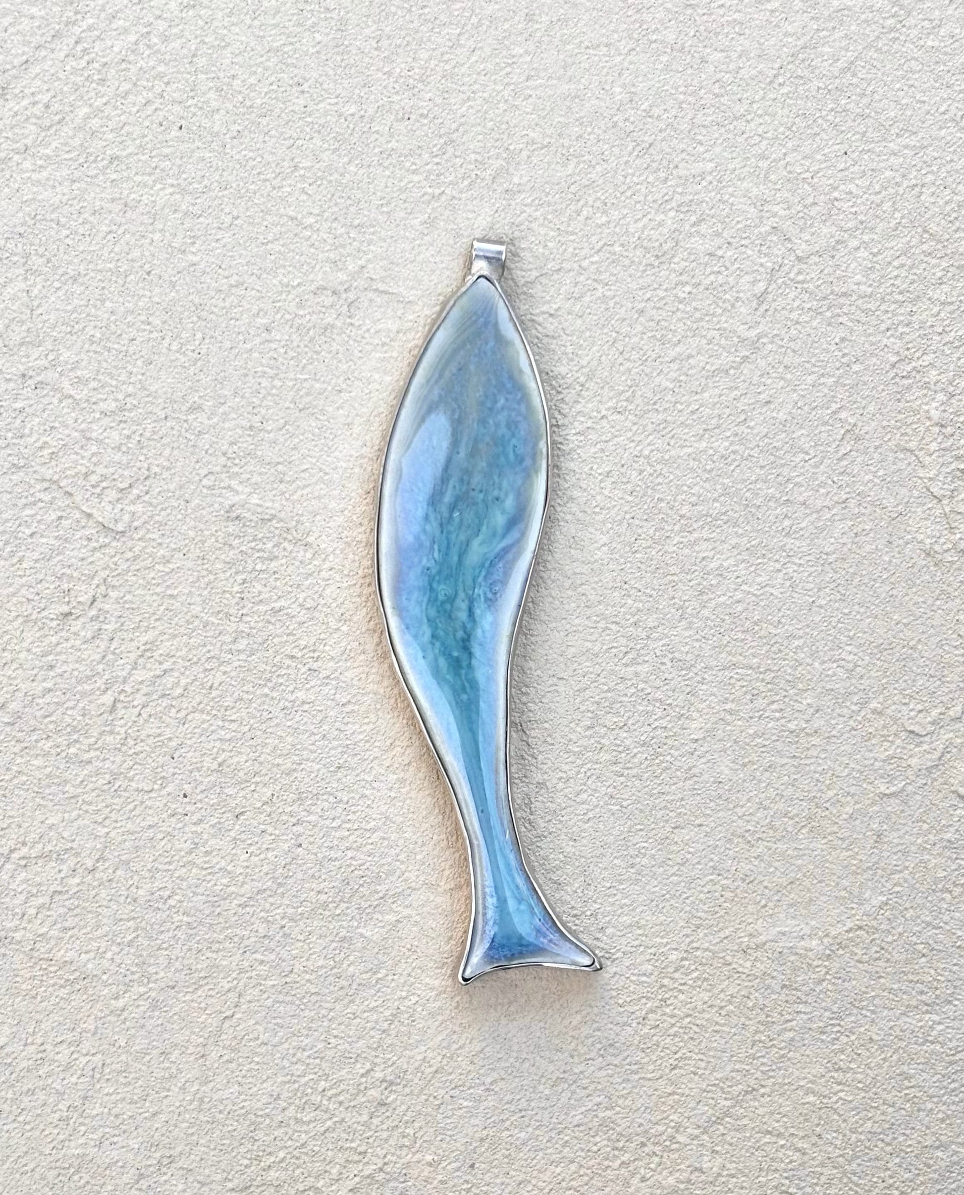 Porcelain Blue Fish - Sterling Pendant TERRY W. Consignment