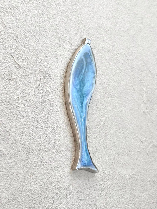 Porcelain Blue Fish - Sterling Pendant TERRY W. Consignment