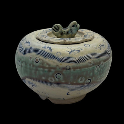 Porcelain Pisces Jars Juls Inventory White Porcelain Green : 4" x 5"