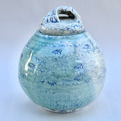 Porcelain Pisces Jars Juls Inventory White Porcelain Seafoam Green : 6.5" x 7.5"