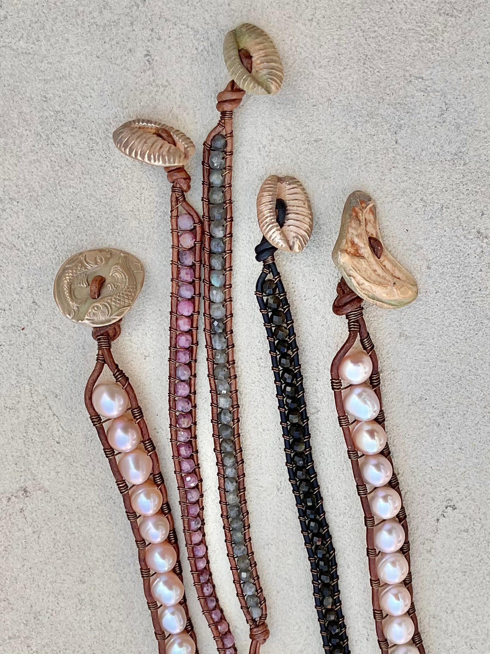 Precious Stone Bracelets with Handmade Bronze Button Heidi Duran Inventory