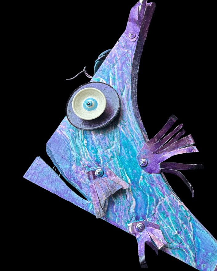 "Purple Angle/Angler Fish" Upcycled/Eco-Folk Art Rodrigo Consignment