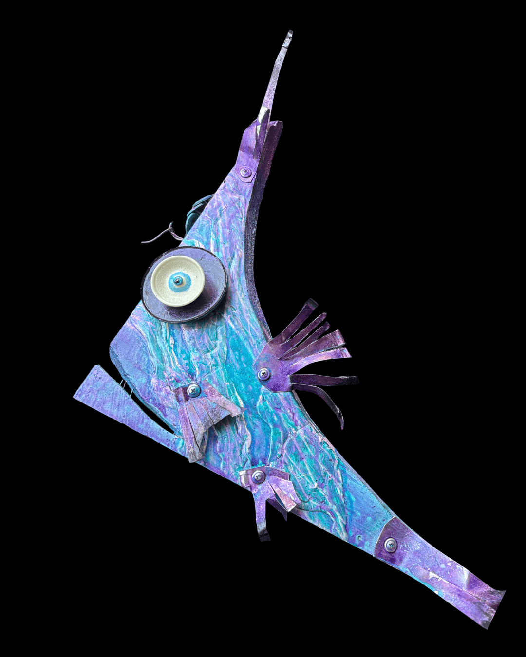 "Purple Angle/Angler Fish" Upcycled/Eco-Folk Art Rodrigo Consignment