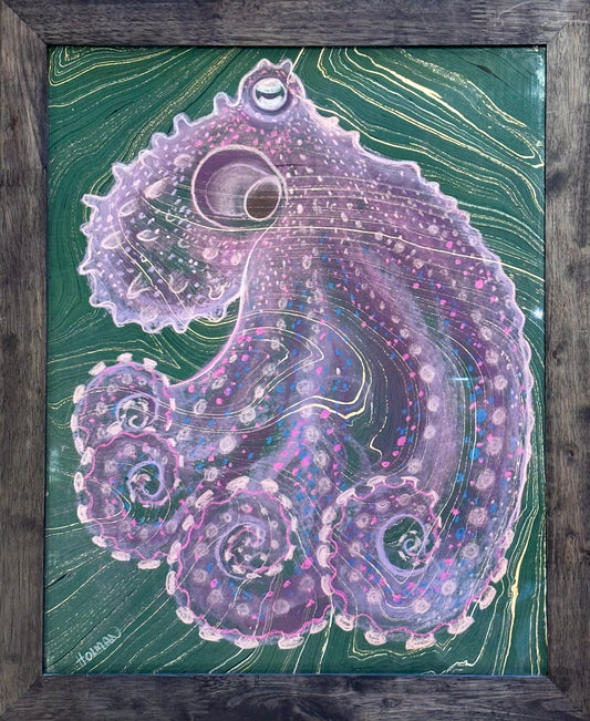 "Purple Octopus" Original Pastel Drawing- Framed Stephen Holman Consignment