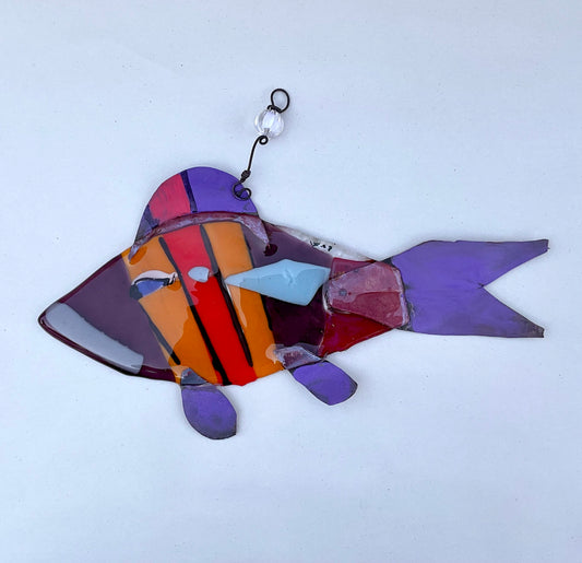 "Purple-Tailed Orange Fish"  Fused Glass Wired Glass Inventory