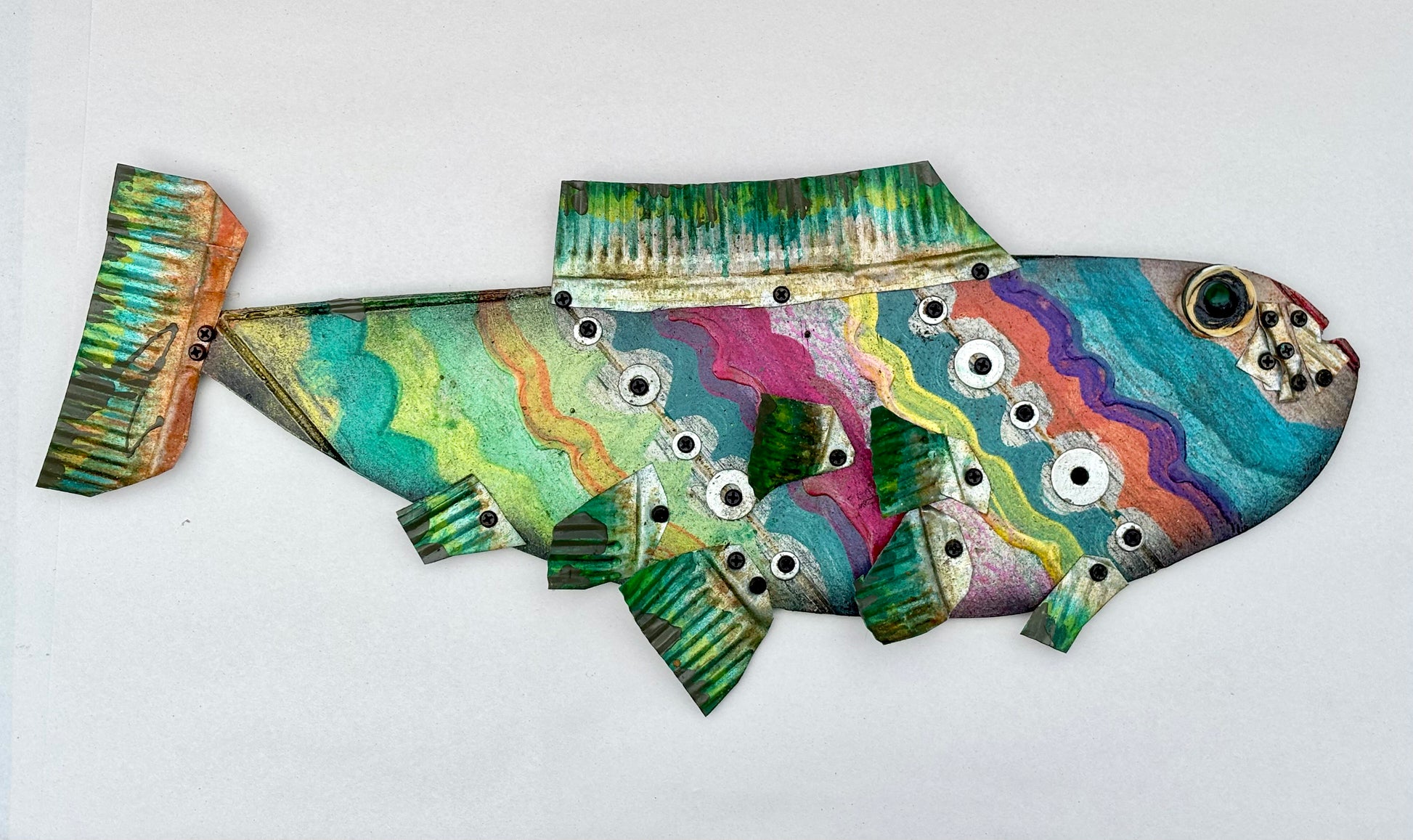 "Rainbow Tin-Fin Fish" Upcycled/Eco-Folk Art Rodrigo Consignment
