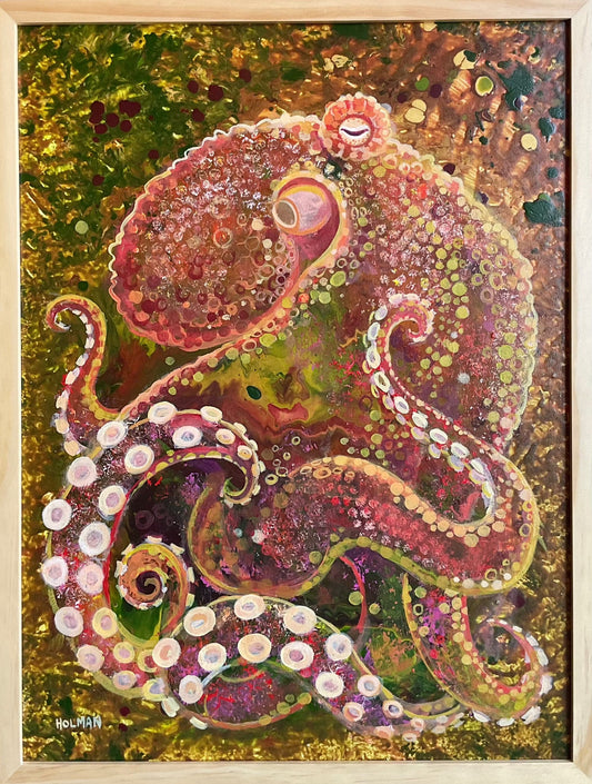 "Red Octo-Acrylic" Original Framed Painting Stephen Holman Consignment