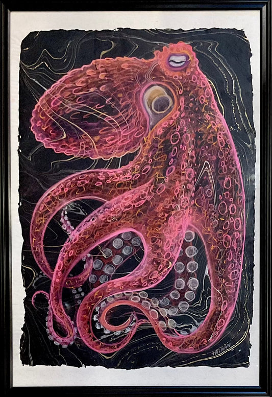 "Red Octo-Pastel" Original Framed Pastel Drawing Stephen Holman Consignment
