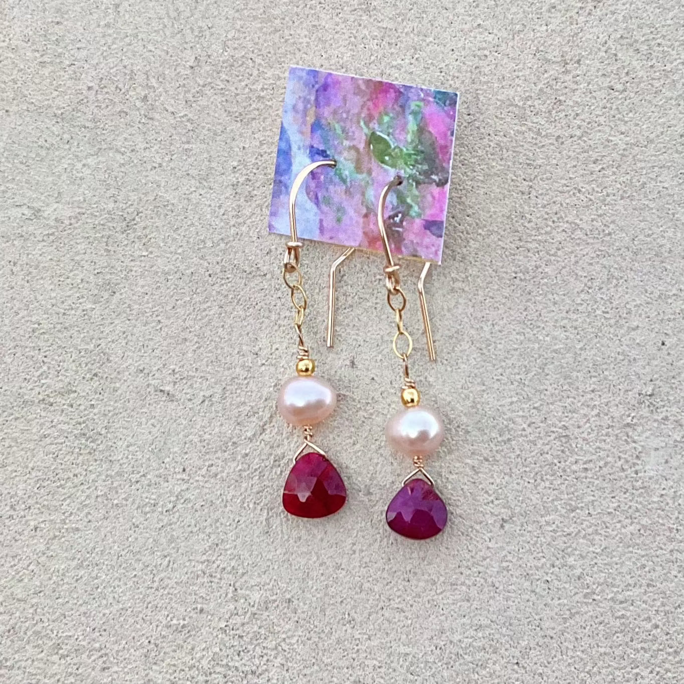 Ruby 14K GF Earrings Elise Peters Inventory Pearl and Ruby