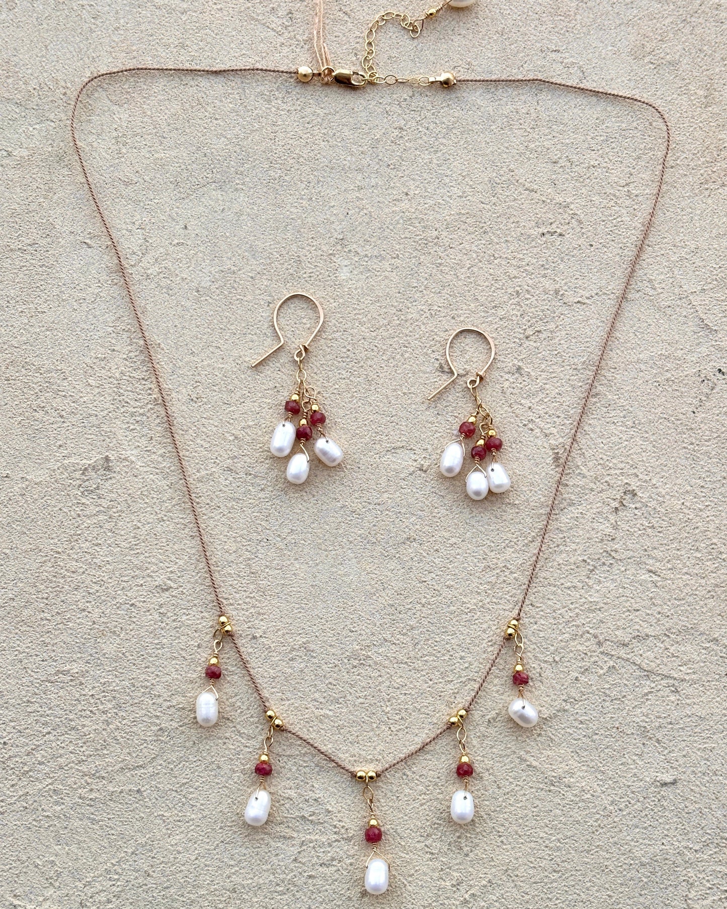 Ruby and Pearl Earring and Necklace SET Elise Peters Inventory