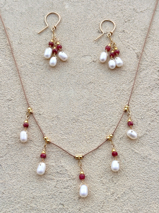 Ruby and Pearl Earring and Necklace SET Elise Peters Inventory