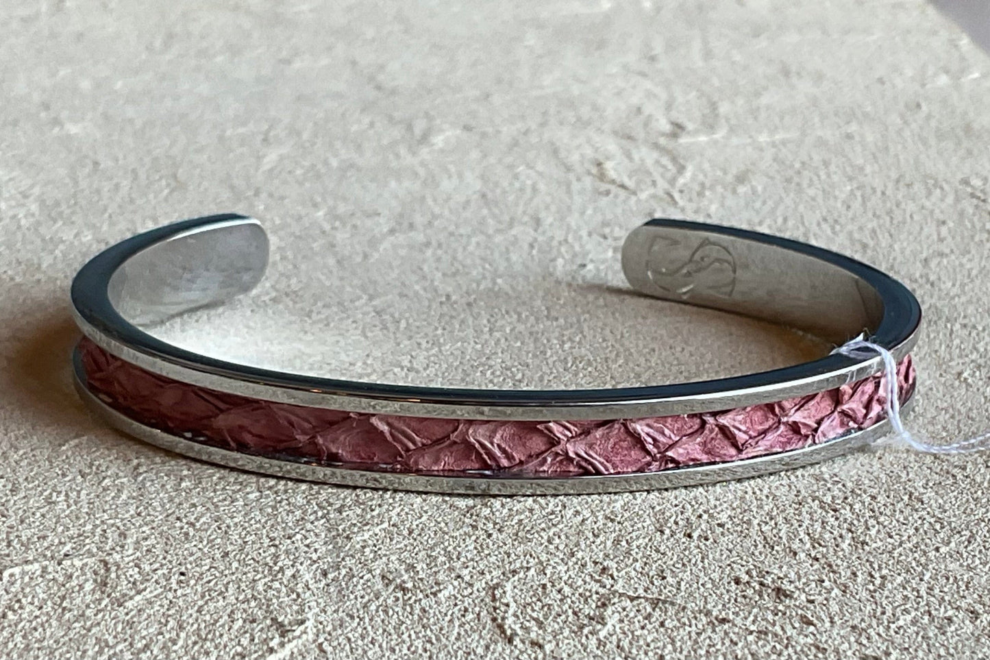 Salmon Leather Stainless Steel Cuffs Magdalena Consignment Dusty Rose  - Stainless Steel